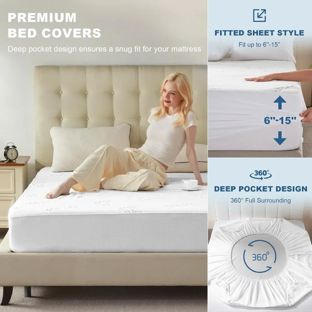 Luxurious Waterproof Full Size Mattress Protector - Washable, Noiseless Design